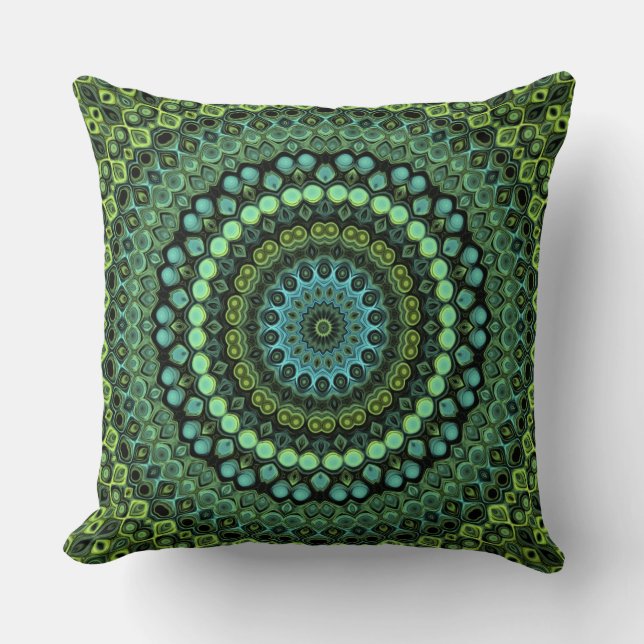 Coussin Motif de mandala kaléidoscope vert et sarcelle (Recto)