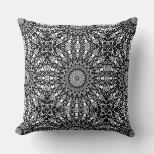 Coussin Motif de mandala noir et blanc