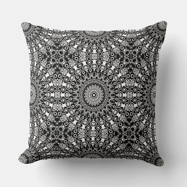 Coussin Motif de mandala noir et blanc (Recto)