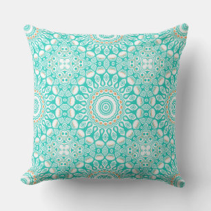 Coussin Motif de mandala océan turquoise et beige