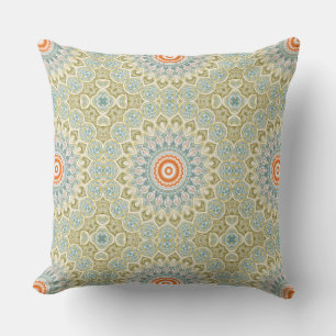 Coussin Motif de mandala orange et sarcelle avec accents d