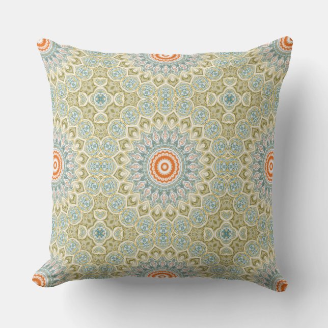 Coussin Motif de mandala orange et sarcelle avec accents d (Recto)