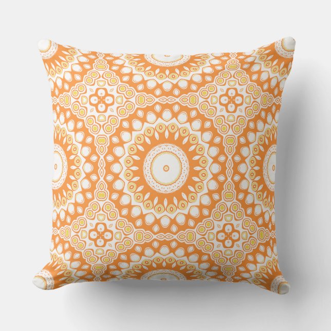Coussin Motif de mandala rayonnant orange et jaune (Recto)