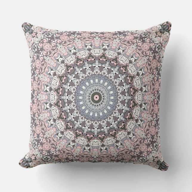 Coussin Motif de mandala rose gris et blanc (Recto)