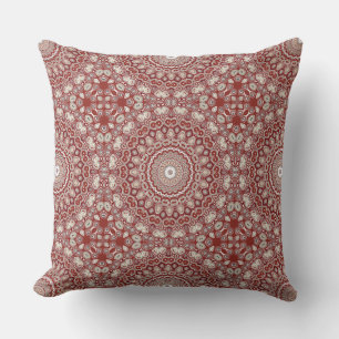 Coussin Motif de mandala rouge cramoisi et beige