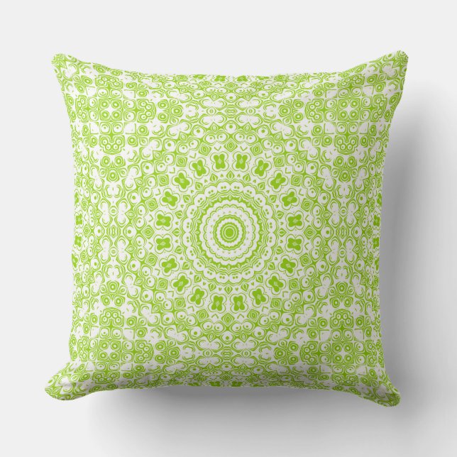 Coussin Motif de mandala vert chartreuse (Recto)