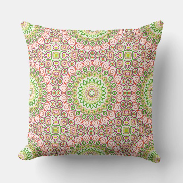 Coussin Motif de mandala vert clair et magenta (Recto)