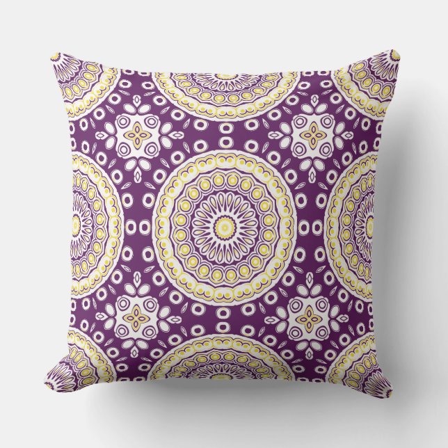 Coussin Motif de mandala violet et or (Recto)