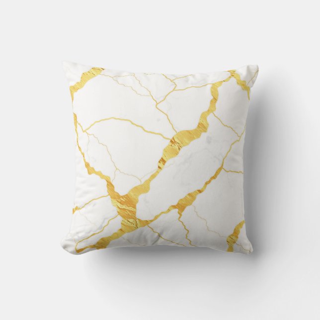 Coussin Motif de marbre blanc avec veines d'or (Recto)