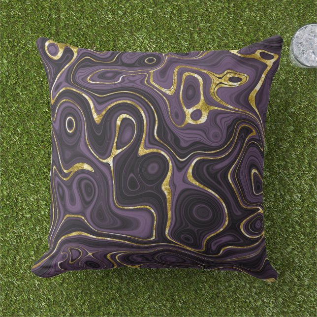 Coussin Motif de marbre noir et or violet (Herbe)