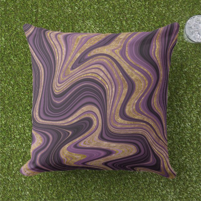 Coussin Motif de marbre noir et or violet (Herbe)
