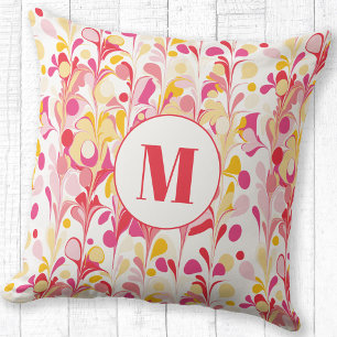 Coussin Motif de marbre rétro Abstrait Monogramme