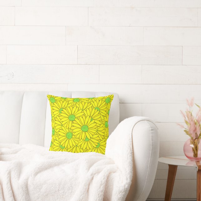 Coussin Motif de marguerite Abstrait jaune et vert (Canapé)