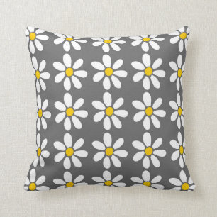 Coussin Motif de marguerite blanc gris jaune
