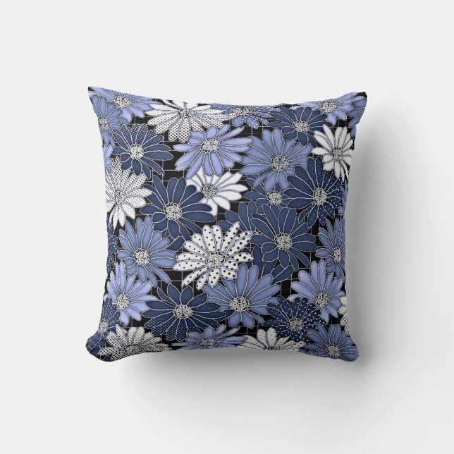 Coussin Motif de marguerite bleu et blanc (Recto)