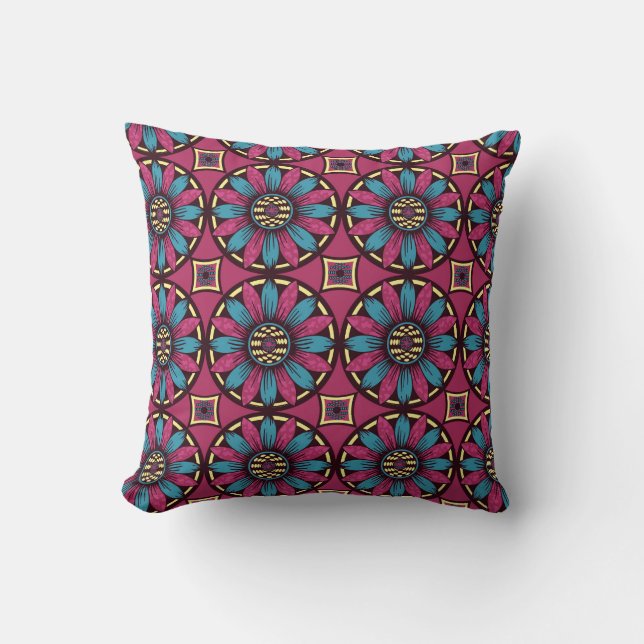 Coussin Motif de marguerite bleu et violet (Recto)