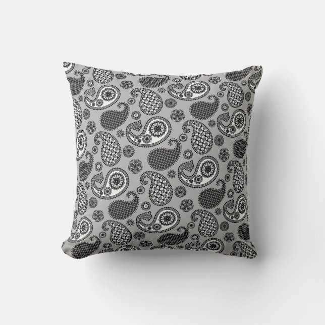 Coussin Motif de marguerite, gris, noir et blanc (Recto)