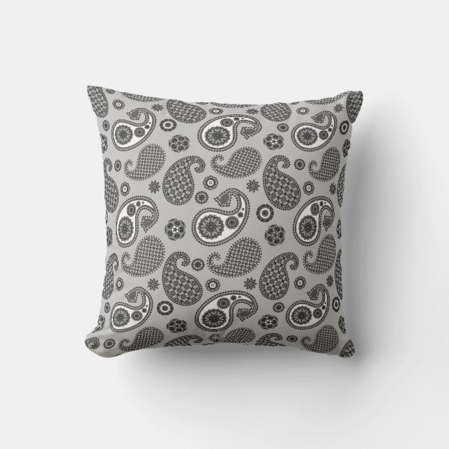 Coussin Motif de marguerite, gris, noir et blanc (Recto)