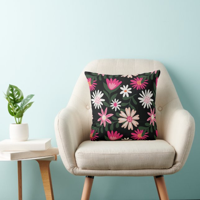 Coussin Motif de marguerite rose et blanc (Chaise)