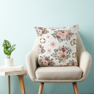 Coussin Motif de mariage floral aquarelle élégant
