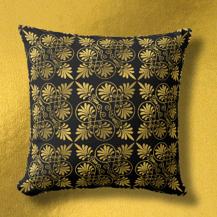 Coussin Motif de méandre grec antique en or noir