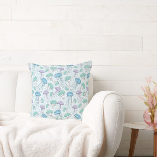 Coussin Motif de méduse multicolore pastel doux lumineux