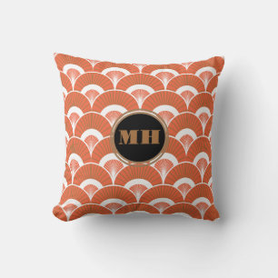 Coussin Motif de monogramme en éventail à bordure festonné