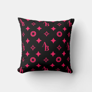 Coussin Motif de monogramme initial personnalisé noir + ro