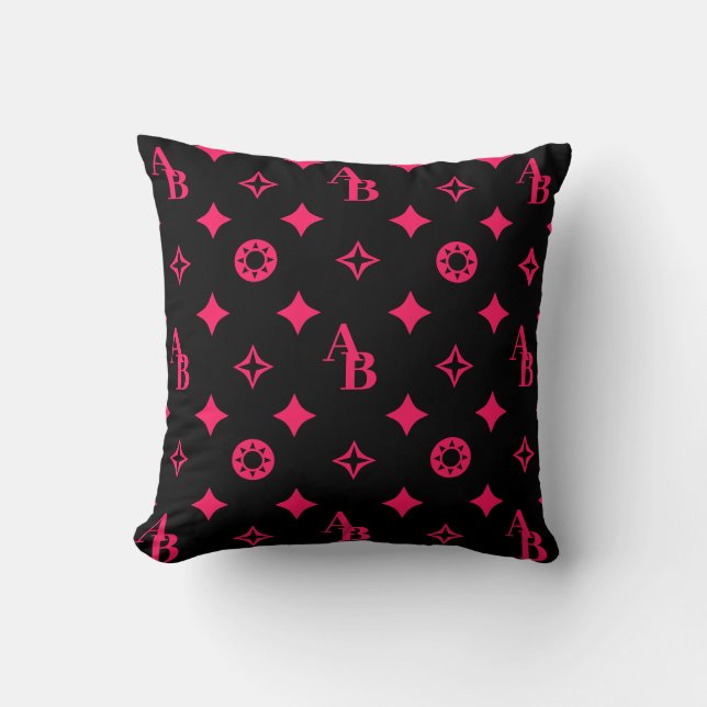 Coussin Motif de monogramme initial personnalisé noir + ro (Recto)