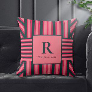 Coussin Motif de monogramme rose charbon Art Déco élégant