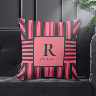 Coussin Motif de monogramme rose charbon Art Déco élégant