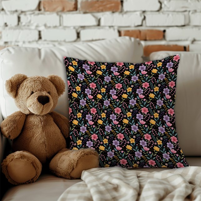 Coussin Motif de monogramme simple de fleur sauvage (Créateur téléchargé)