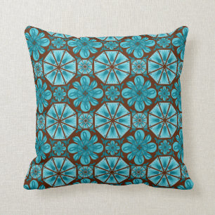 Coussin Motif de mosaïque Abstraite Brown Turquoise