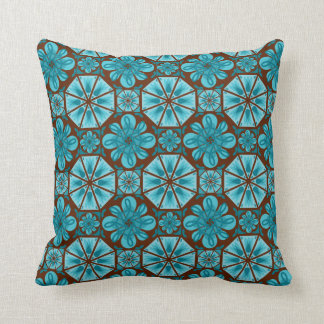 Coussin Motif de mosaïque Abstraite Brown Turquoise