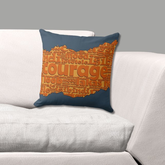 Coussin Motif de mot de courage à effet de larmes Orange & (Courage Typography Orange & Blue Torn Pattern Throw Pillow, Livingroom)