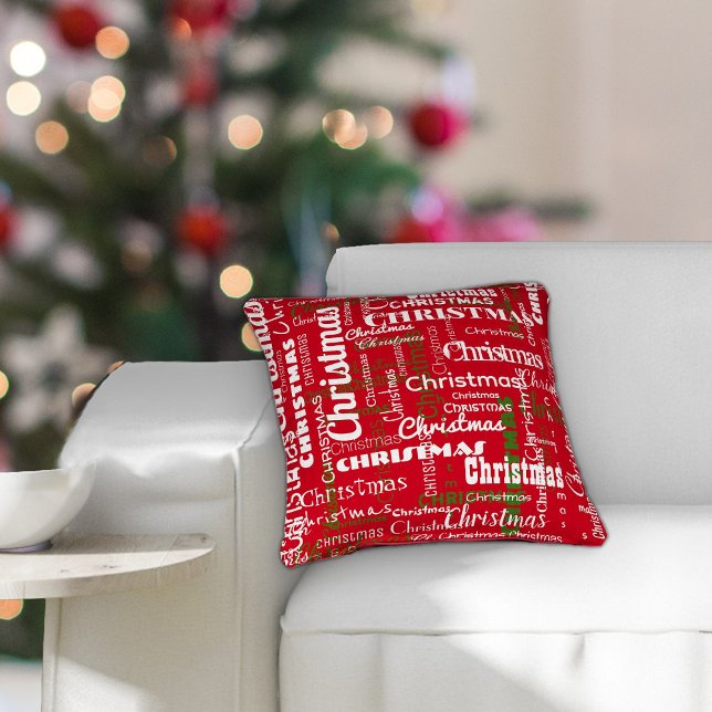 Coussin Motif de mots répétés Rouge Blanc Noël (Créateur téléchargé)