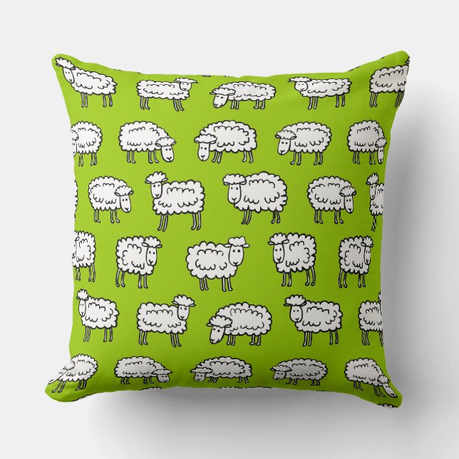 Coussin Motif de mouton - noir blanc et vert (Recto)