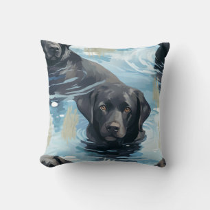 Coussin Motif de natation du Labrador noir