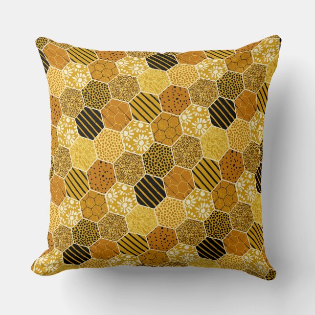 Coussin Motif de nid d'abeille jaune (Recto)