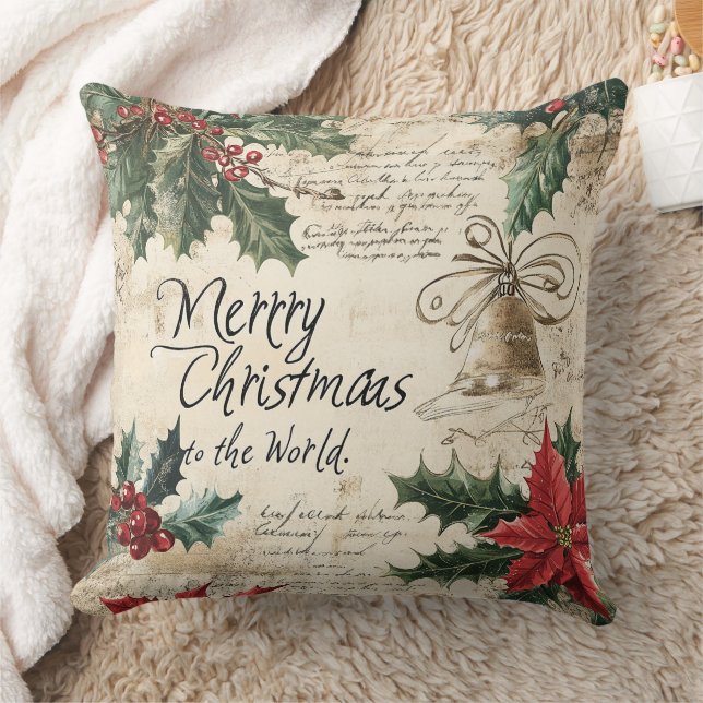 Coussin Motif de Noël antique vintage avec houx (Couverture)