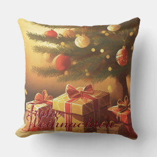 Coussin Motif de Noël avec des cadeaux sous l'arbre de Noë