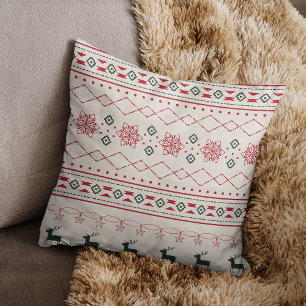 Coussin Motif de Noël beige Reindeer Snowflakes