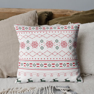 Coussin Motif de Noël blanc Reindeer Snowflakes