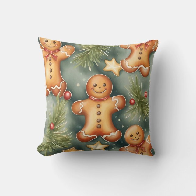 Coussin Motif de Noël brun de gingembre souriant (Recto)