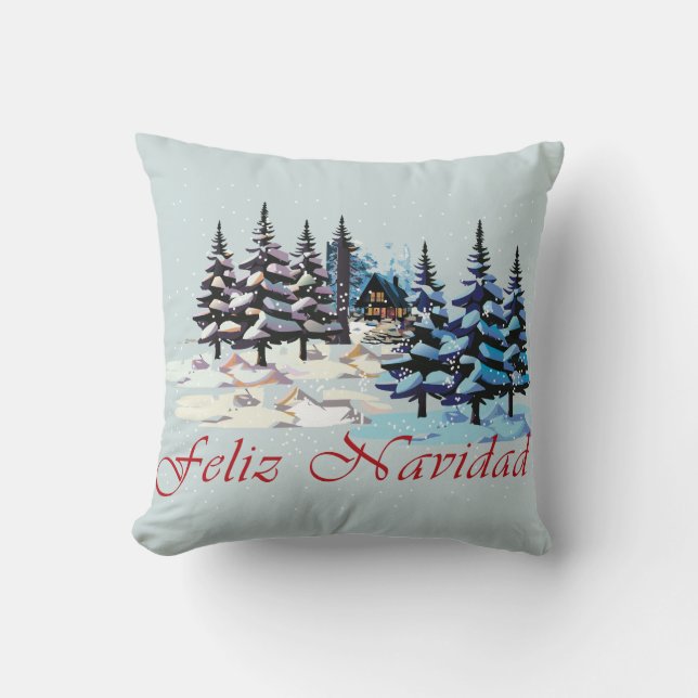 Coussin Motif de Noël, cabine dans les bois, lancer l'orei (Recto)