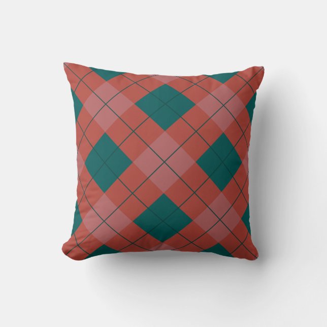 Coussin Motif de Noël en Rhomboïdes Rouge Vert (Recto)