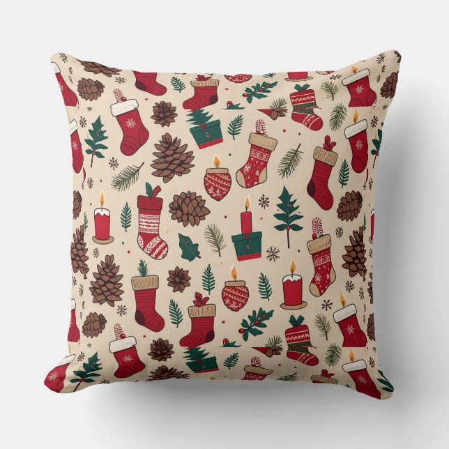 Coussin Motif de Noël festif avec chaussettes (Recto)