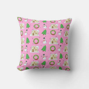 Coussin Motif de Noël - Fond Rose