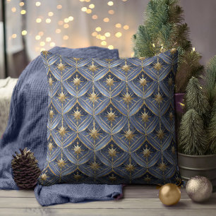 Coussin Motif de Noël Gold bleu#16 ID1009
