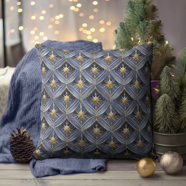Coussin Motif de Noël Gold bleu#16 ID1009 (Créateur téléchargé)